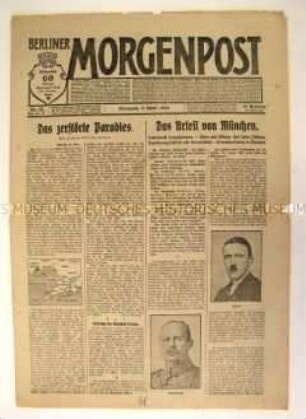 Tageszeitung "Berliner Morgenpost" zur Urteilsverkündung im Prozess gegen die Verantwortlichen des Hitler-Putsches