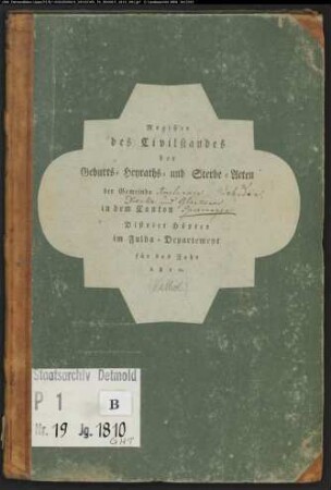 Zivilstandsregister der katholischen Gemeinde Amelunxen, Kreis Höxter (GHT 1810). (Gemeinde: Katholische Gemeinde Amelunxen, Kreis Höxter)