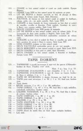 Tapis d'orient (Nr. 125-142)