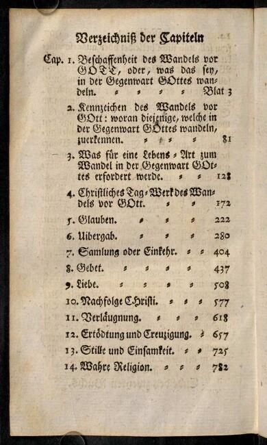 Verzeichnis der Capiteln.