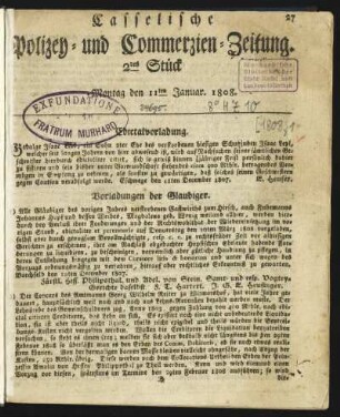 2tes Stück. Montag den 11ten Januar 1808