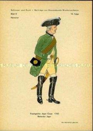 Uniformdarstellung, Reitender Jäger, Kurfürstentum Hannover, 1760.