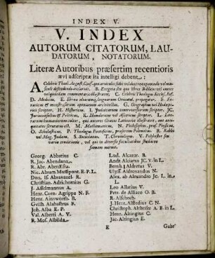 V. Index. Autorum Citatorum, Laudatorum, Notatorum.