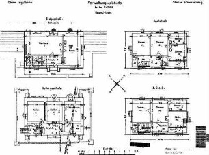 Schwabsberg: Empfangsgebäude Verwaltungsgebäude Grundrisse UG,EG,1.OG,DG,Entwässerung
