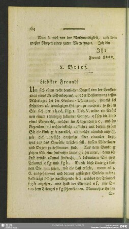 X. Brief [Von der richtigen Construction eines Gewölben-Bogens bei der Gruben-Mauerung]