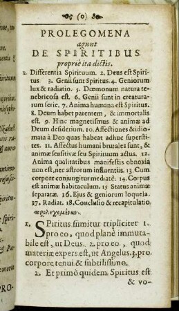 Prolegomena agunt De Spiritibus proprie ita dictis.