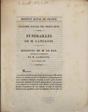 Funérailles de M. Langlois : Discours de M. Le Bas ... le 30 décembre 1838