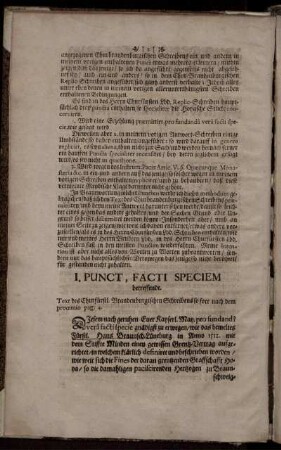 I. Punct, Facti Speciem betreffendt