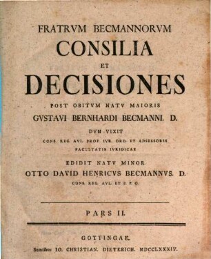 Fratrvm Becmannorvm Consilia Et Decisiones, 2