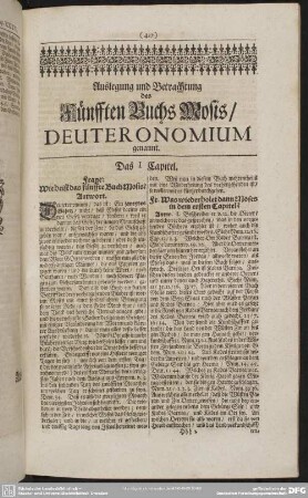 Auslegung und Betrachtung des fünfften Buchs Mosis, Deuteronomium genannt