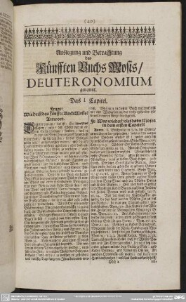 Auslegung und Betrachtung des fünfften Buchs Mosis, Deuteronomium genannt