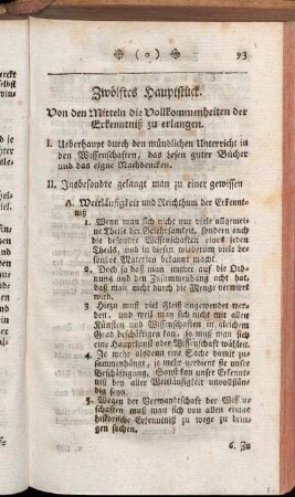 Zwölftes Hauptstück. Von den Mitteln die Vollkommenheiten der Erkenntniß zu erlangen.
