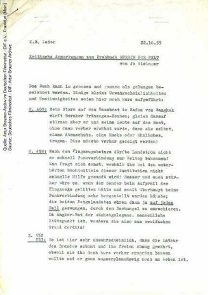 Anmerkungen zum Drehbuch