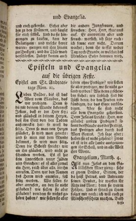 Episteln und Evangelia auf die übrigen Feste.