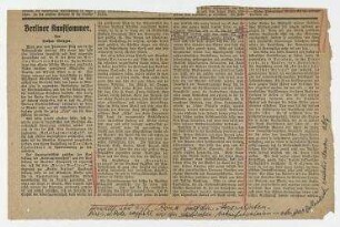 Berliner Kunstsommer. Zeitungsausschnitt [Quelle unbekannt]. Mit handschriftlicher Anmerkung von Hannah Höch.