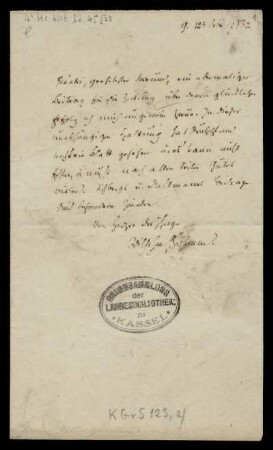 Brief von Wilhelm Grimm an Georg Heinrich Pertz