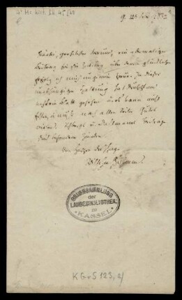 Brief von Wilhelm Grimm an Georg Heinrich Pertz
