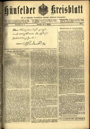 Erste Ausgabe vom Dienstag, den 02. Oktober 1917.