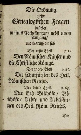 Die Ordnung dieser Genealogischen Fragen