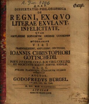 Dissertatio Philosophica De Regni, Ex Qvo Literae Exvlant, Infelicitate