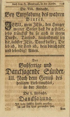 Die VIII. Andacht. Bey Empfahund des wahren Blutes