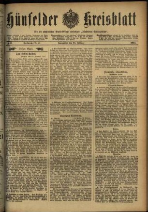 Erste Ausgabe vom Samstag, den 24. Februar 1917.