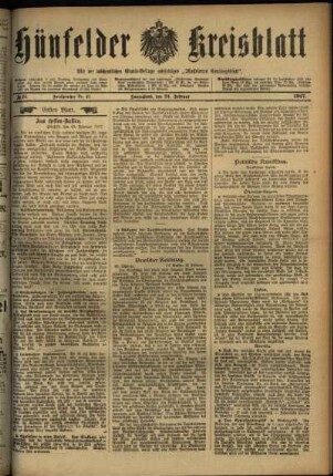 Erste Ausgabe vom Samstag, den 24. Februar 1917.