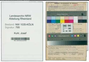 Entnazifizierung Josef Kuhl , geb. 14.03.1910 (Schlosser)
