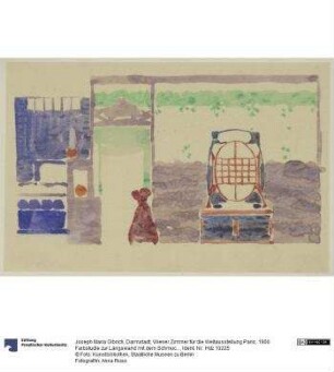 Darmstadt, Wiener Zimmer für die Weltausstellung Paris, 1900 Farbstudie zur Längswand mit dem Schmuckschrank