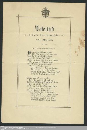 Tafellied bei der Crucianerfeier am 2. Mai 1891