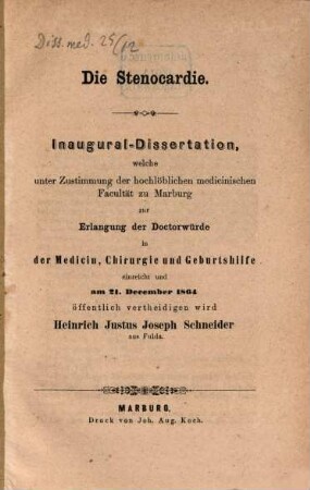 Die Stenocardie : Inaug. Diss.