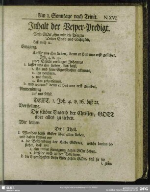 Inhalt der Vesper-Predigt [Am I. Sonntage nach Trinit.]