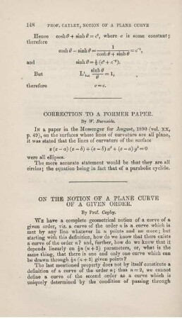 On the notion of a plane vurve of a given order.