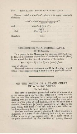 On the notion of a plane vurve of a given order.