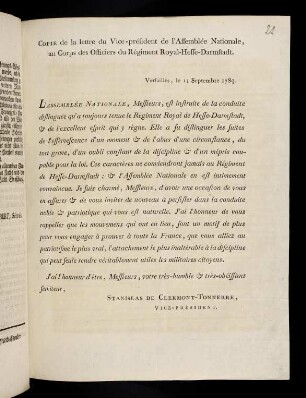 1r-1v, Copie de la lettre du Vice-président ...