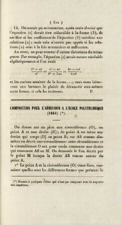 Composition pour l'admission a l'École Polytechnique (1864).