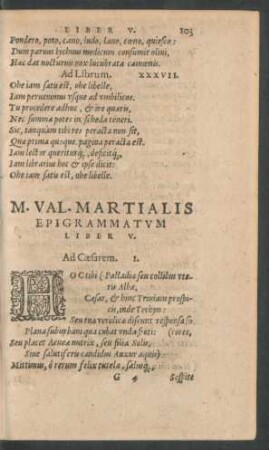 M. Val. Martialis Epigrammatum Liber V.