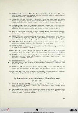 E) Porzellane verschiedener Manufakturen (Nr. 574-623)