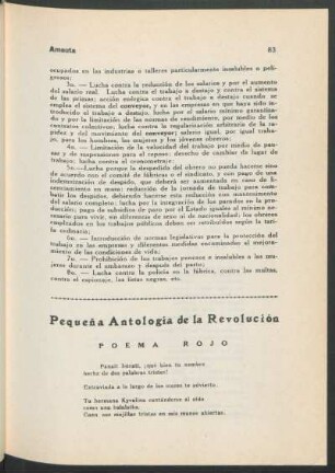 Pequeña Antologia de la Revolución : Poema rojo [y] El poema de las catástrofes [y] Kipukamayo