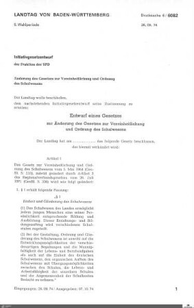 Gesetzentwurf der SPD zur Ordnung des Schulwesens