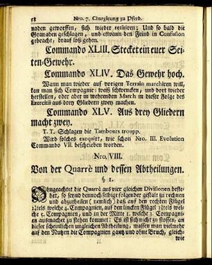 Nro. VIII. Von der Quarrè und dessen Abtheilungen.
