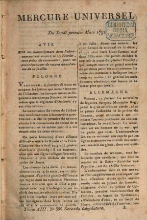 Le Mercure universel. 13. 1792 = März