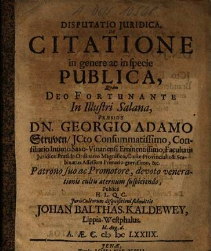 Disputatio iuridica de citatione in genere ac in specie publica
