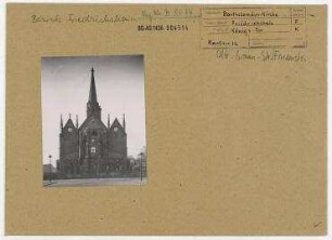 Bartholomäuskirche im Wiederaufbau. Berlin, Friedrichshain, Königs-Tor, Otto-Braun-Straße/Friedenstraße