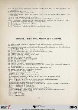 Emaillen, Miniaturen, Waffen und Nachtrag (Nr. 1121-1291)