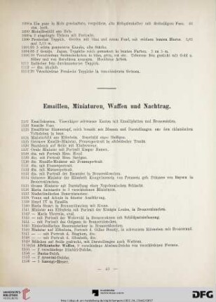 Emaillen, Miniaturen, Waffen und Nachtrag (Nr. 1121-1291)