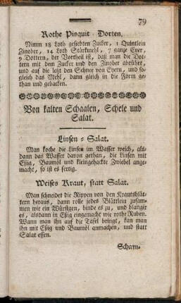 Von kalten Schaalen, Schele und Salat.