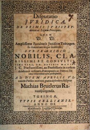 Disp. iur. de primis iurisprudentiae ac legum principiis