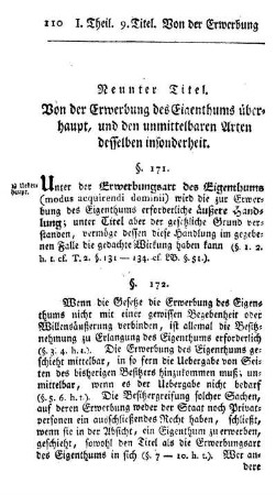 Neunter Titel. Von der Erwerbung des Eigenthums überhaupt, und den unmittelbaren Arten desselben insonderheit.