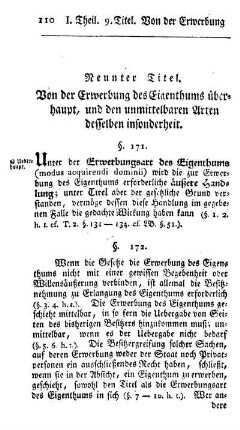 Neunter Titel. Von der Erwerbung des Eigenthums überhaupt, und den unmittelbaren Arten desselben insonderheit.